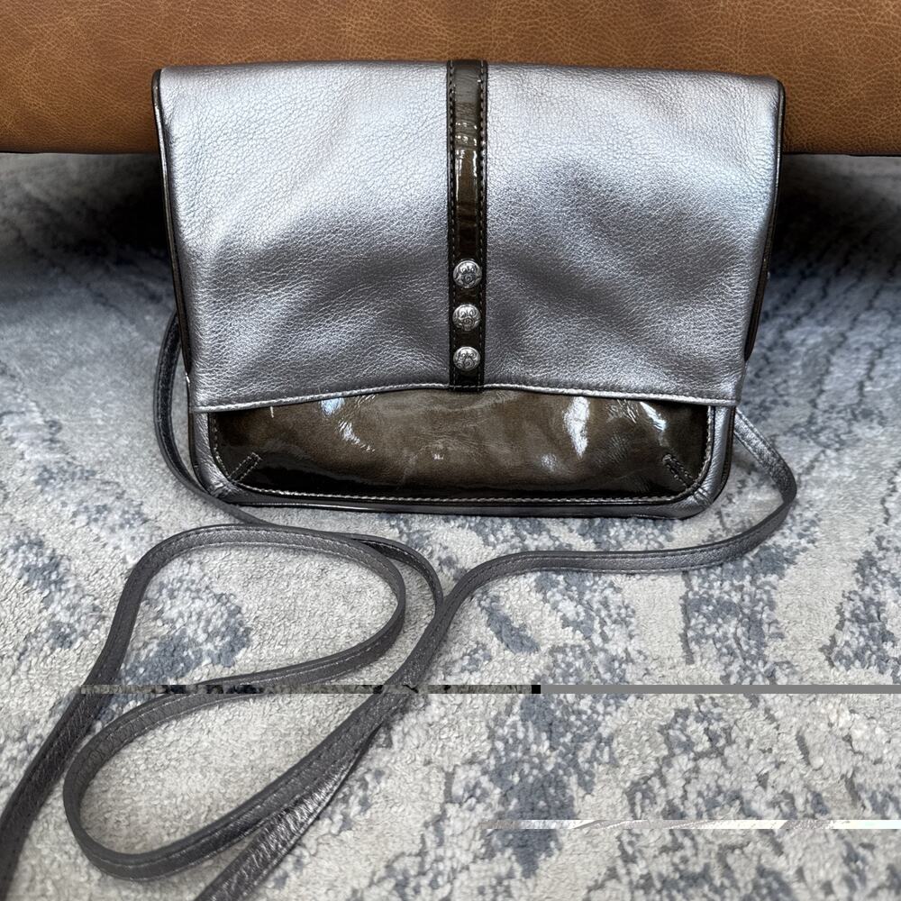 Brighton Octavia Pewter Leather Crossbody Shoulder Bag Purse Handbag Silver
